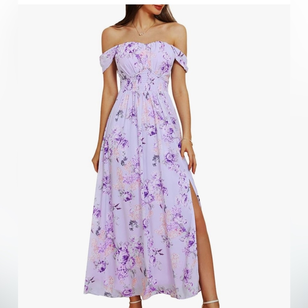 NWT. GRACE KARIN Women's Summer Solid Purple Pattern Dress Maxi Dress. Medium.